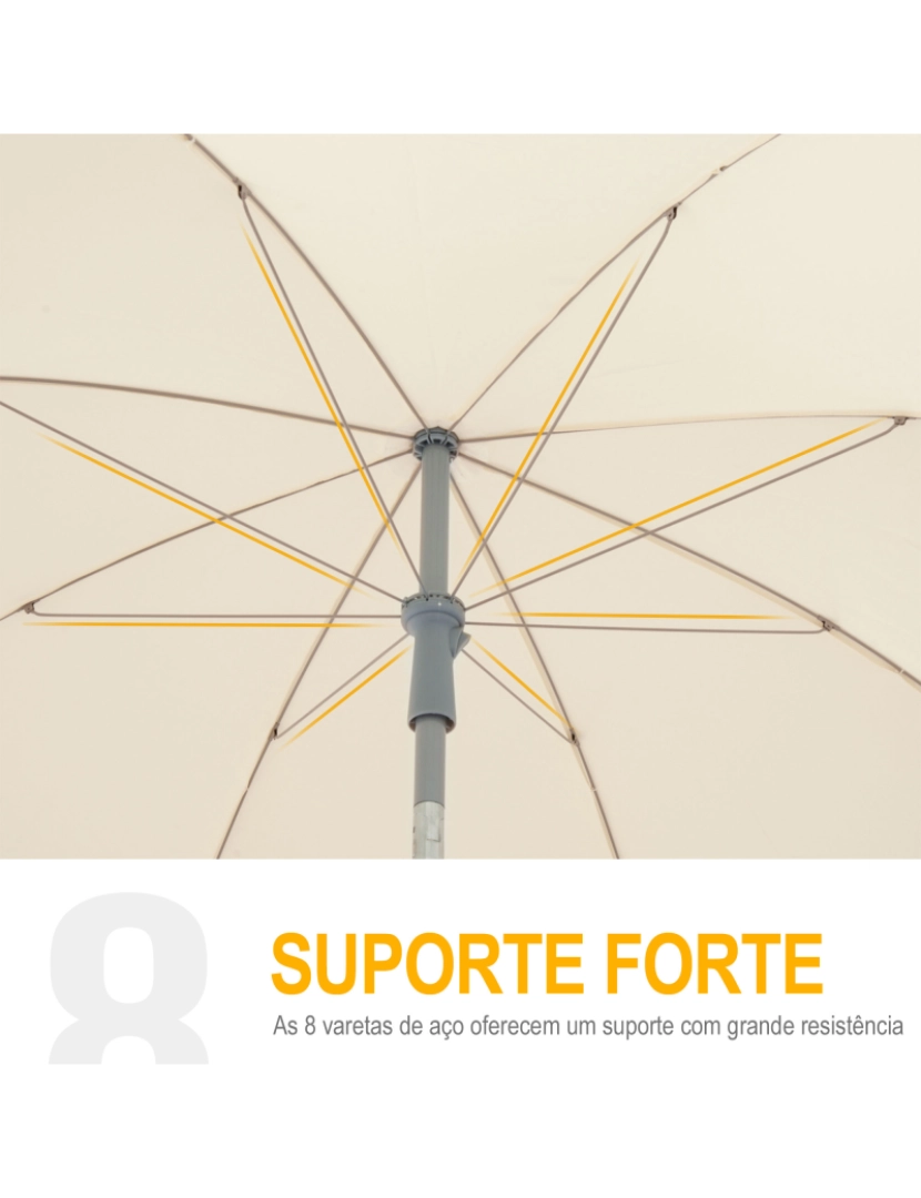 imagem de Outsunny Guarda-sol de praia Ø200 cm de diâmetro com Telhado Inclinado Poste Destacável e pico inferior creme7