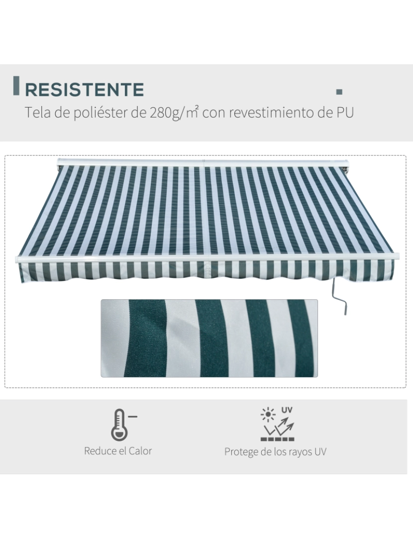 imagem de Outsunny Toldo elétrico retrátil com função manual com manivela e controle remoto 300x250 cm para portas janelas verde e branco5