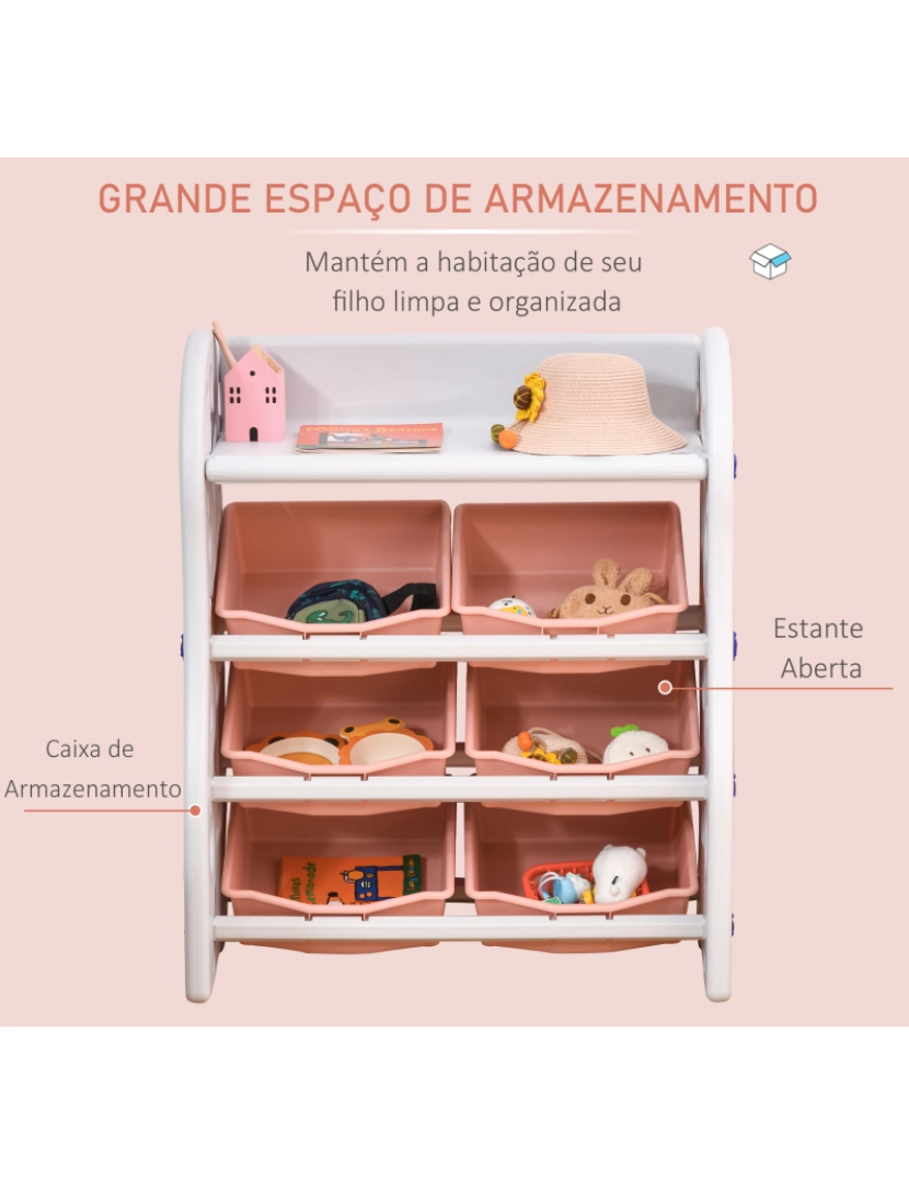 imagem de Estante Infantil 76x36x92cm cor coral e branco 311-024WT5