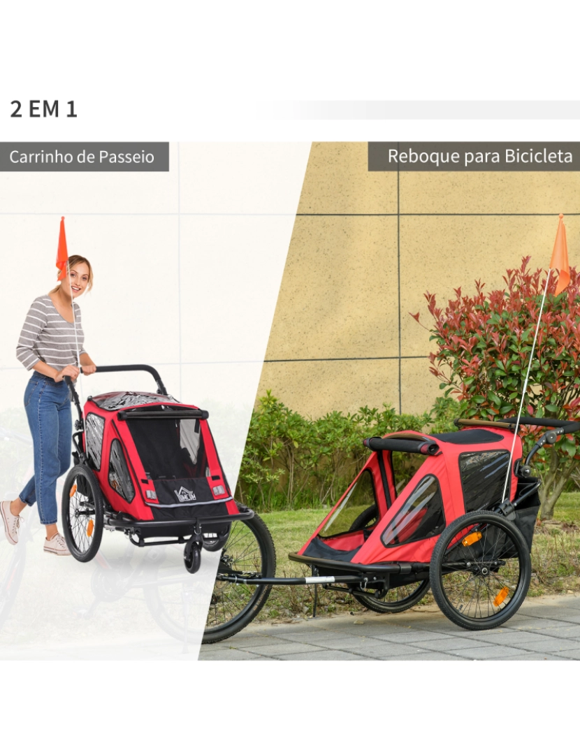 imagem de Reboque de Bicicleta para Crianças 160x83x96cm cor vermelho e preto 440-017RD4