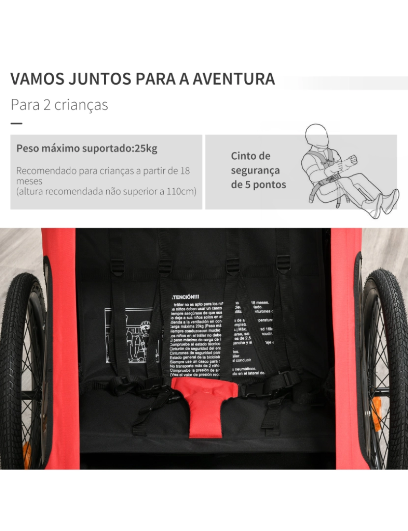 imagem de Reboque de Bicicleta para Crianças 160x83x96cm cor vermelho e preto 440-017RD5
