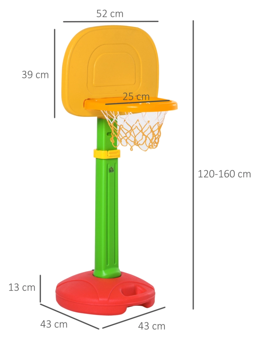 imagem de Cesta de Basquetebol Infantil 52.5x44x160cm cor amarelo verde vermelho 341-0433