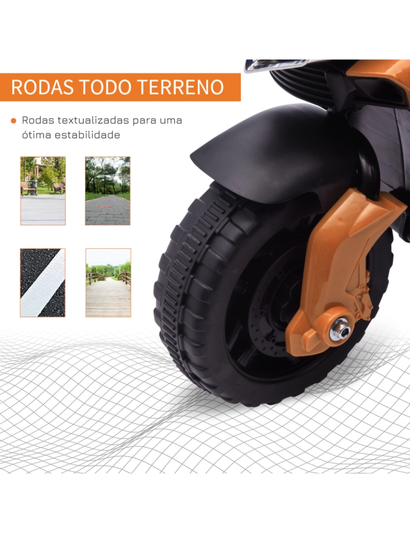 imagem de HOMCOM Moto Elétrica para Crianças a partir de 18 Meses 6V com Faróis Buzina 2 Rodas de Equilibrio Velocidade Máx. de 3km/h Motocicleta de Brinquedo 88,5x42,5x49cm Laranja6