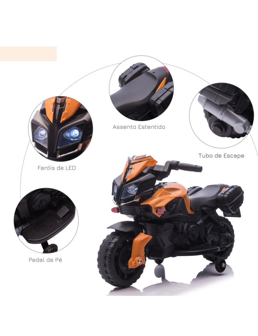 imagem de HOMCOM Moto Elétrica para Crianças a partir de 18 Meses 6V com Faróis Buzina 2 Rodas de Equilibrio Velocidade Máx. de 3km/h Motocicleta de Brinquedo 88,5x42,5x49cm Laranja7