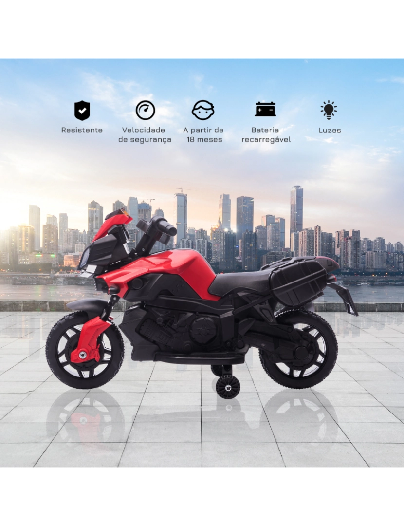 imagem de HOMCOM Moto Elétrica para Crianças a partir de 18 Meses 6V com Faróis Buzina 2 Rodas de Equilibrio Velocidade Máx. de 3km/h Motocicleta de Brinquedo 88,5x42,5x49cm Vermelho5