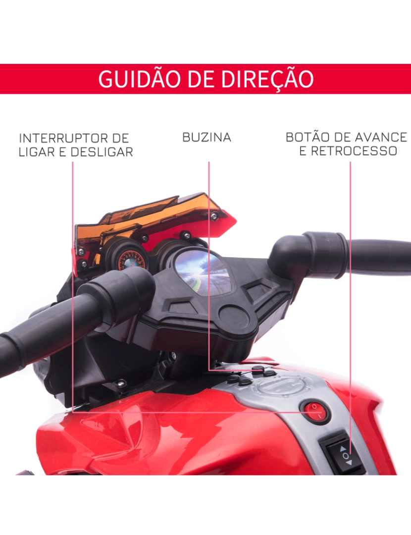 imagem de HOMCOM Moto Elétrica para Crianças a partir de 18 Meses 6V com Faróis Buzina 2 Rodas de Equilibrio Velocidade Máx. de 3km/h Motocicleta de Brinquedo 88,5x42,5x49cm Vermelho7