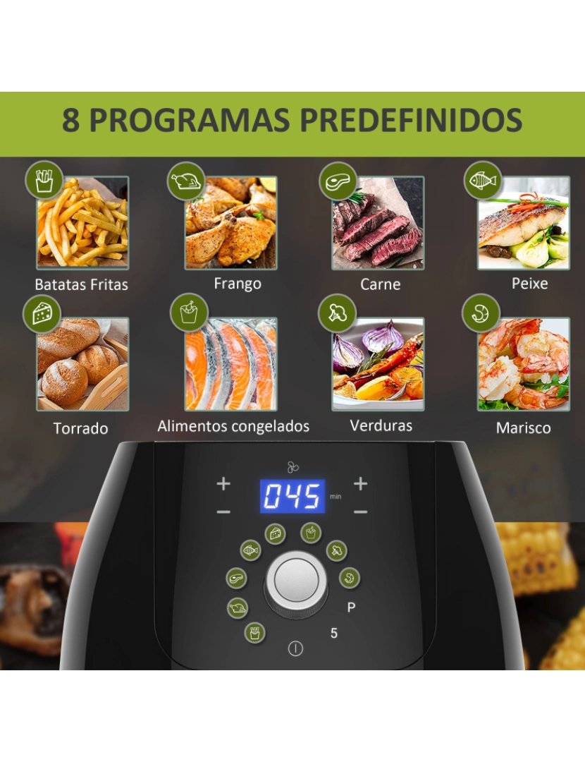 imagem de HOMCOM Fritadeira sem Óleo 5,5L Fritadeira de Ar 17000W com Tela Tátil 8 Programas Temporizador Temperatura Ajustável e Desligamento Automático 41x33x37cm Preto5