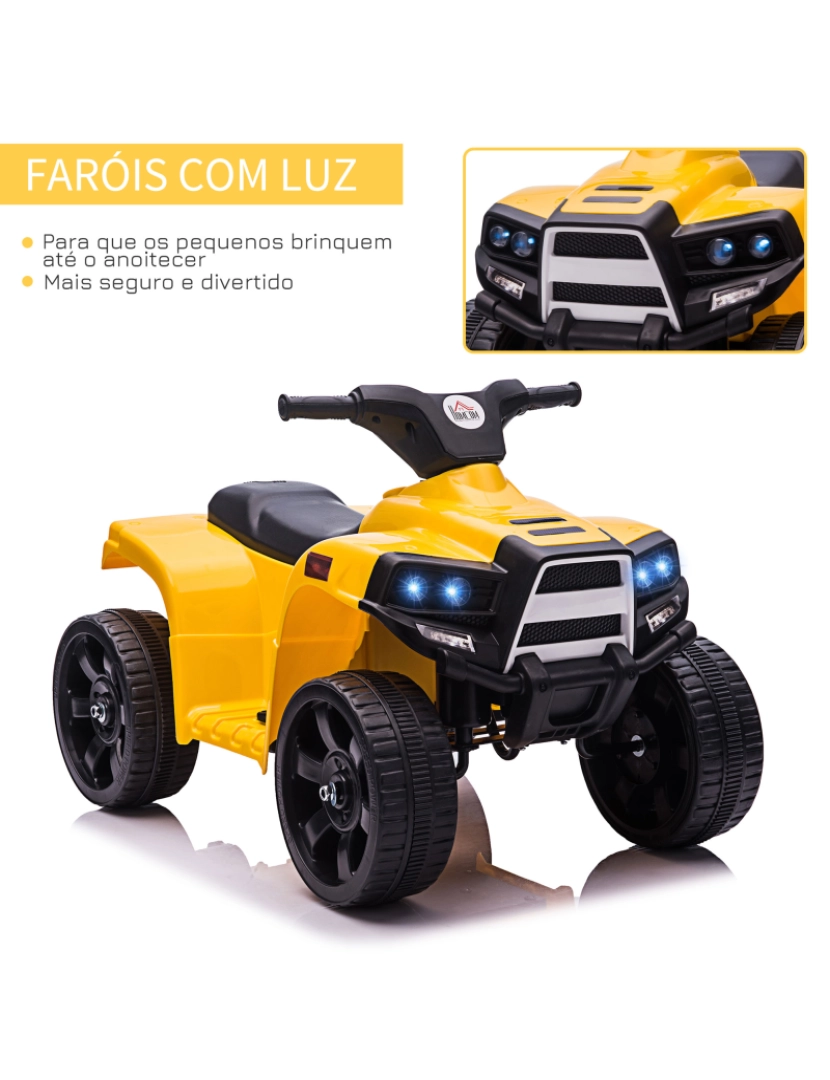 imagem de HOMCOM Quadriciclo Elétrico para Crianças acima de 18 Meses Quadriciclo Infantil a Bateria 6V Faróis Buzina Velocidade -3km/h Avanço e Recuo 65x40x43cm Amarelo6