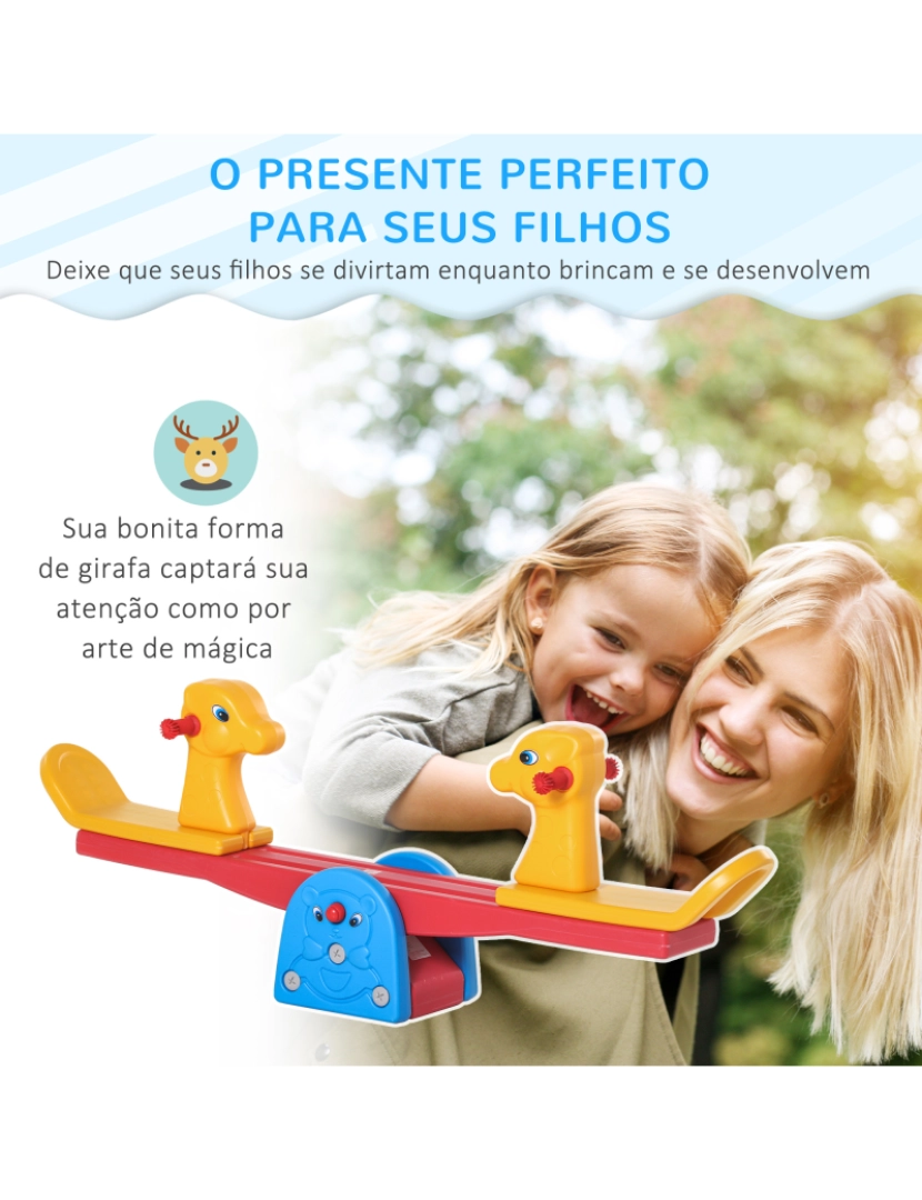 imagem de HOMCOM Baloiço Infantil em Forma de Girafa com Encosto Guidão Texturizado Carga 20kg por Assento para Interior e Exterior 150x32x60cm Multicor6