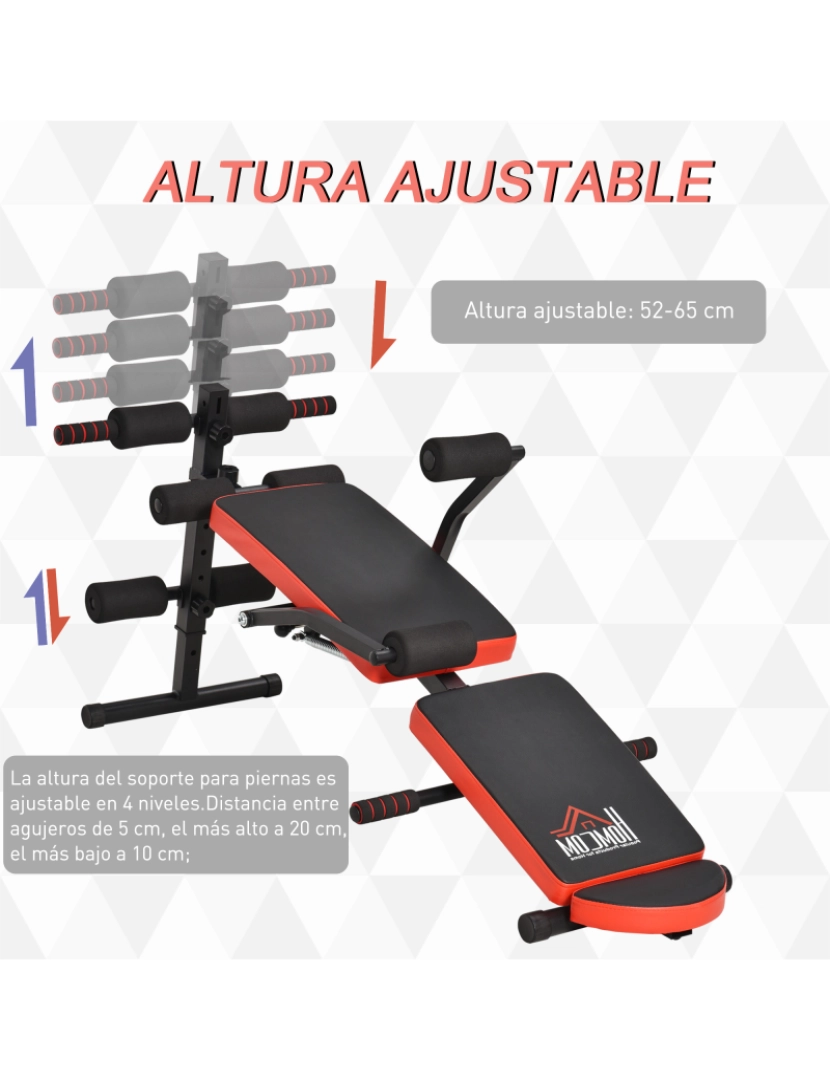 imagem de HOMCOM Banco de Abdominais Dobrável e Altura Ajustável Banco de Abdominais com Suporte para Pernas Regulável para Treinamento em Casa Escritório 148x58x52-65cm Preto4