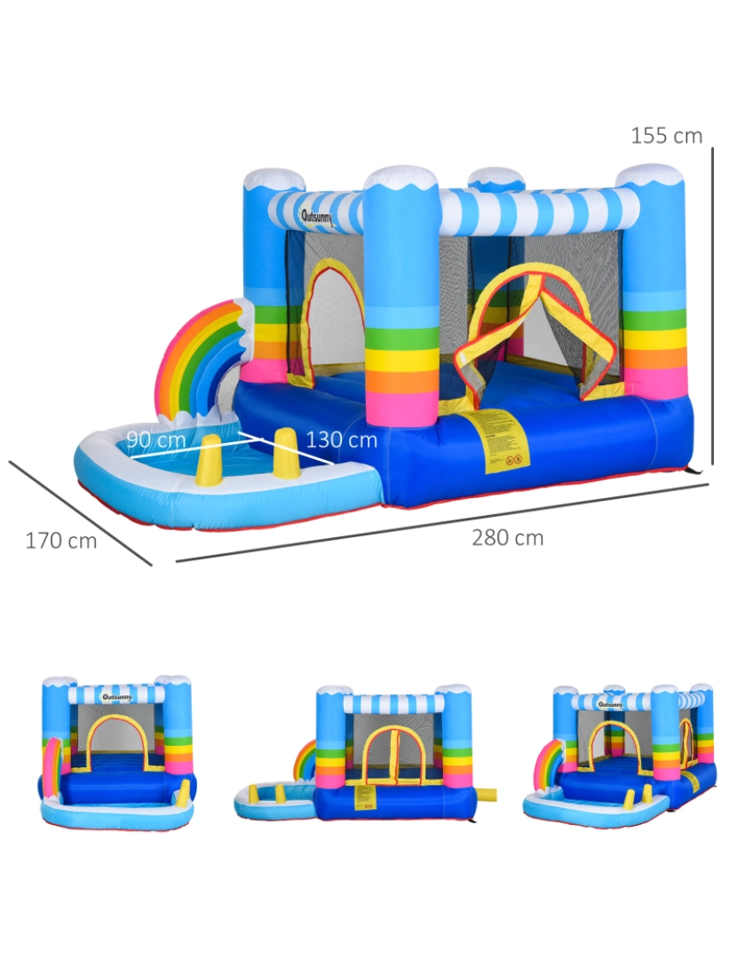 imagem de Outsunny Castelo Inflável com Trampolim e Piscina para Crianças acima de 3 Anos Inclui Inflador e Bolsa de Transporte para Interior Exterior 280x170x155cm Multicor3