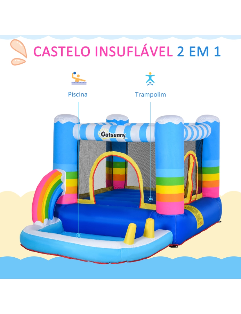 imagem de Outsunny Castelo Inflável com Trampolim e Piscina para Crianças acima de 3 Anos Inclui Inflador e Bolsa de Transporte para Interior Exterior 280x170x155cm Multicor4