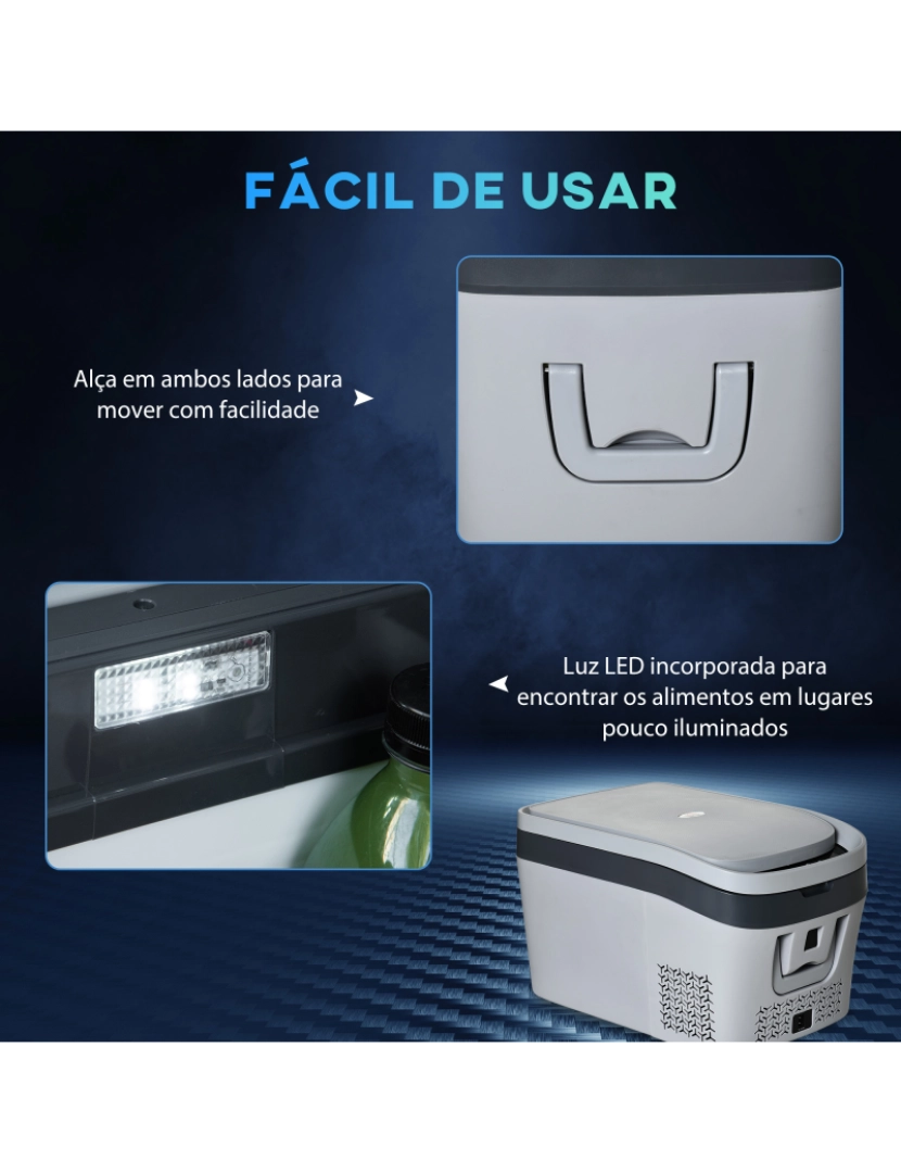 imagem de HOMCOM Geleira Elétrica de Compressor 24L Portátil 12V/24V de 20℃ a -18℃ com Tela LED Tátil e Luz Geleira de Carro ou Doméstico para Campismo Viagens 58x36,4x34,5cm Cinza7