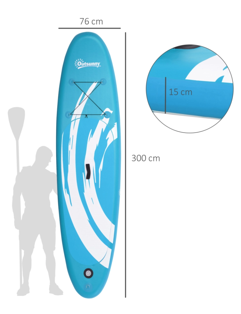 imagem de Outsunny Prancha de Paddle Surf Insuflável 300x76x15cm Prancha de Stand Up Insuflável com Remo Ajustável Barbatanas Superfície Antiderrapante Bomba e Bolsa de Transporte Azul3