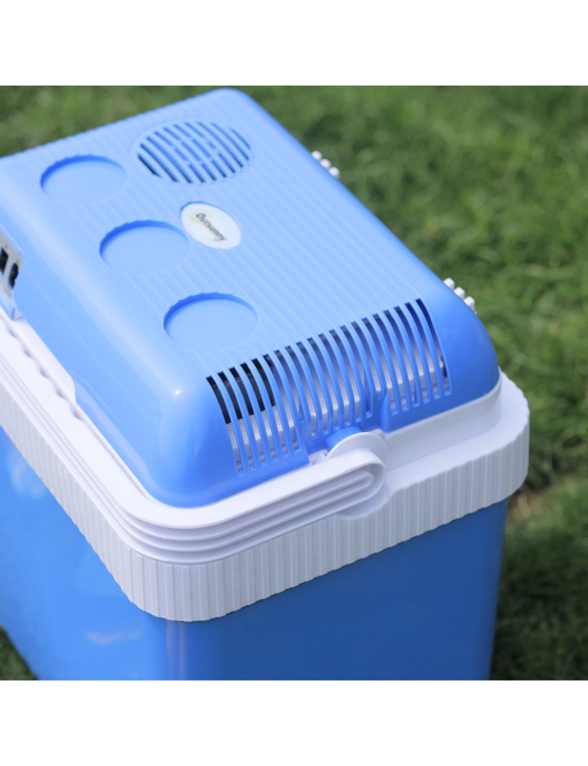 imagem de Outsunny Geleira Termoelétrico Portátil 24L Geleira Elétrica para Carro com Função de Resfriamento e Aquecimento 220-240V/12V DC para Campismo Piquenique Viagens 40x30x43cm Azul8