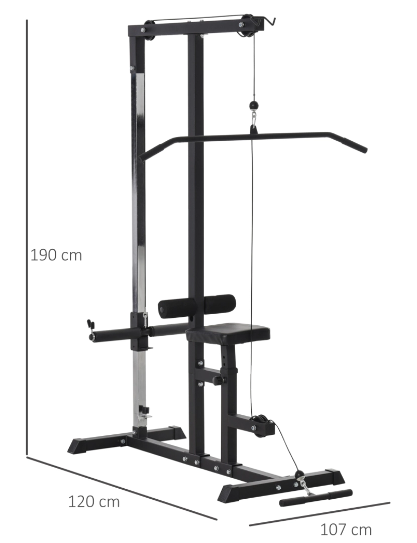 imagem de HOMCOM Máquina de Musculação Estação de Treinamento com Poleia e Assento Ajustável em Altura para Treinamento em Casa Academia Escritório Carga Máxima 100kg 107x120x190cm Preto3