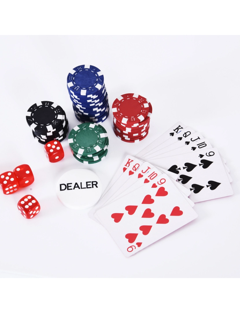 imagem de HOMCOM Mala de Poker Profissional com 200 Fichas Jogo de Pôquer Casino com Maleta de Alumínio 5 Dados 2 Baralhos de Cartas e 1 Ficha de Dealer 29,5x20,5x6,5cm Multicor6