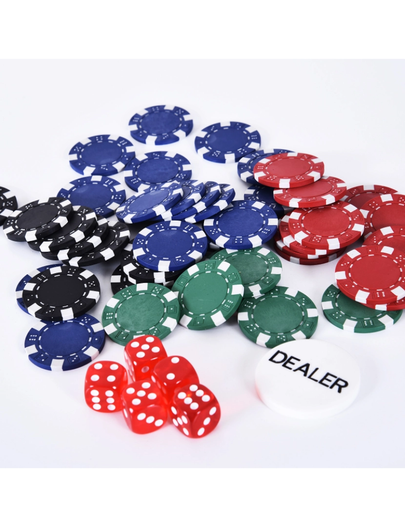 imagem de HOMCOM Mala de Poker Profissional com 200 Fichas Jogo de Pôquer Casino com Maleta de Alumínio 5 Dados 2 Baralhos de Cartas e 1 Ficha de Dealer 29,5x20,5x6,5cm Multicor7