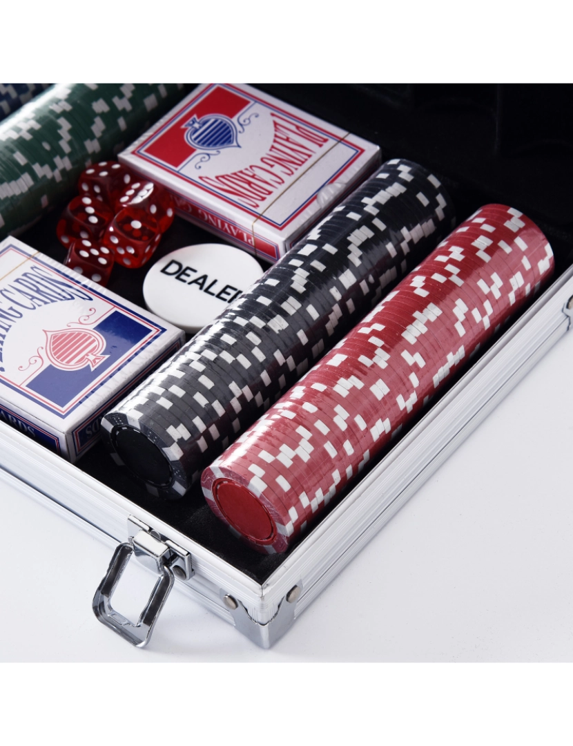 imagem grande de HOMCOM Mala de Poker Profissional com 200 Fichas Jogo de Pôquer Casino com Maleta de Alumínio 5 Dados 2 Baralhos de Cartas e 1 Ficha de Dealer 29,5x20,5x6,5cm Multicor8