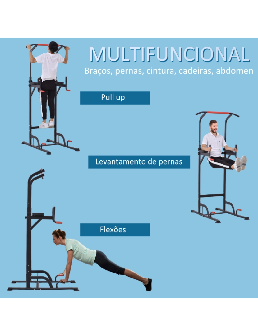 imagem de HOMCOM Torre de Exercícios Estação Multifuncional Altura Ajustável com 7 Orifícios para Treinamento Fitness para Casa Academia Escritório Carga Máxima 120kg 123x98x189-239cm Preto e Vermelho4