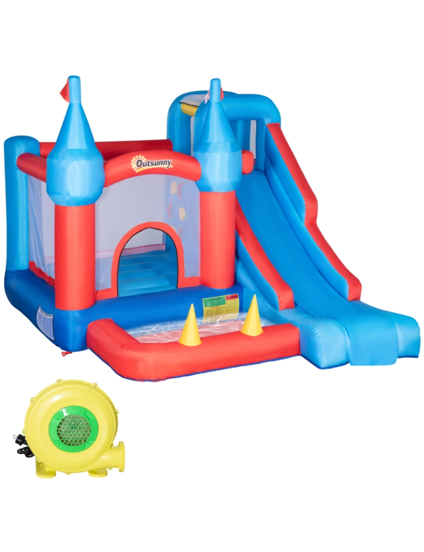 Outsunny - Outsunny Castelo Insuflável com Escorrega Trampolim Piscina e Pistola de Água para Crianças acima de 3 Anos com Inflador e Bolsa de Transporte para Interior e Exterior 333x280x210cm Multicor