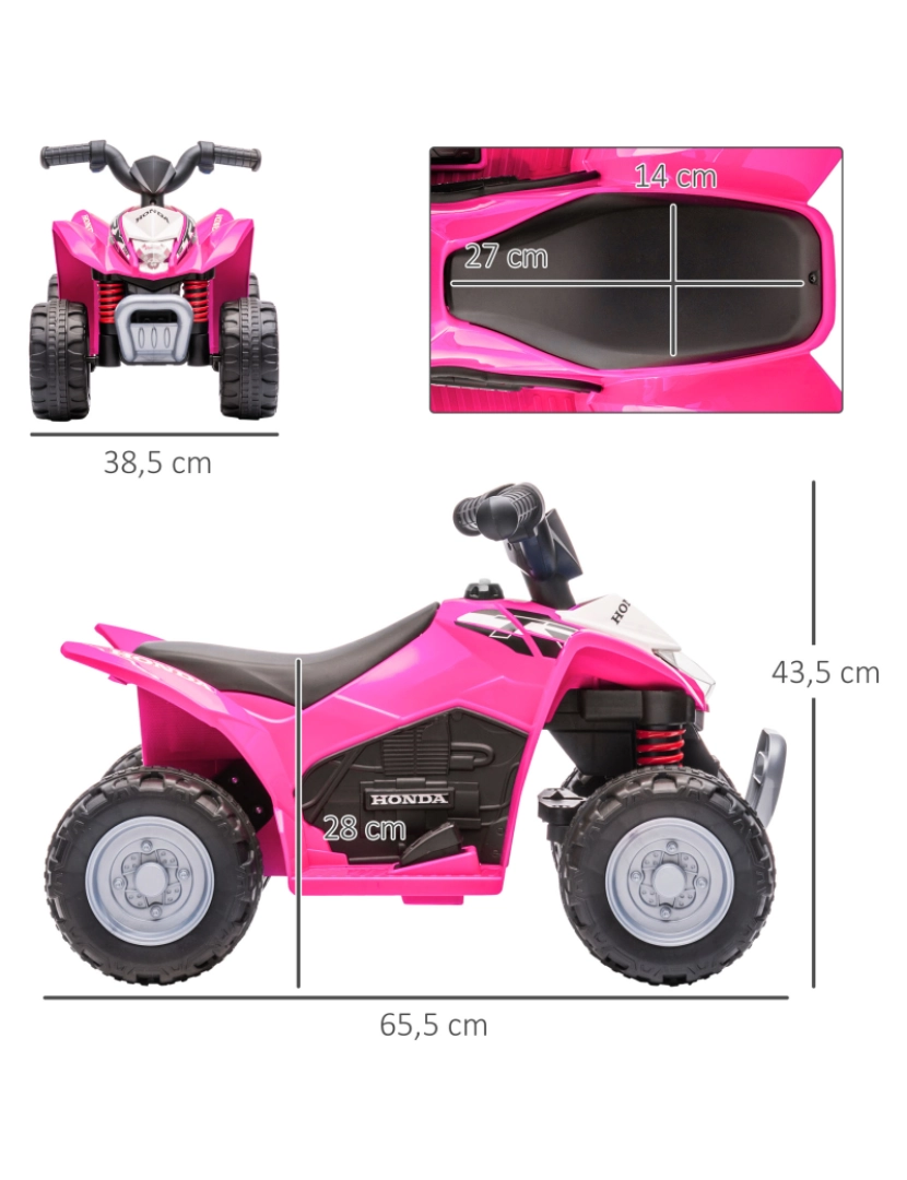 imagem de AIYAPLAY Quadriciclo Elétrico HONDA para Crianças de 18-36 Meses Quadriciclo Elétrico Infantil a Bateria 6V com Faróis LED Buzina Velocidade de 2,8km/h e Avance 65,5x35,5x43,5cm Rosa3