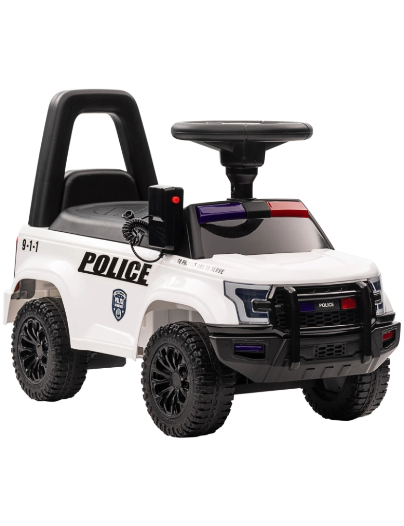 Homcom - HOMCOM Carro Andador de Policia para Bebé de 18-60 Meses Carro sem Pedais com Buzina Megafone Compartimento de Armazenamento e Encosto Removível 62x29x43cm Branco