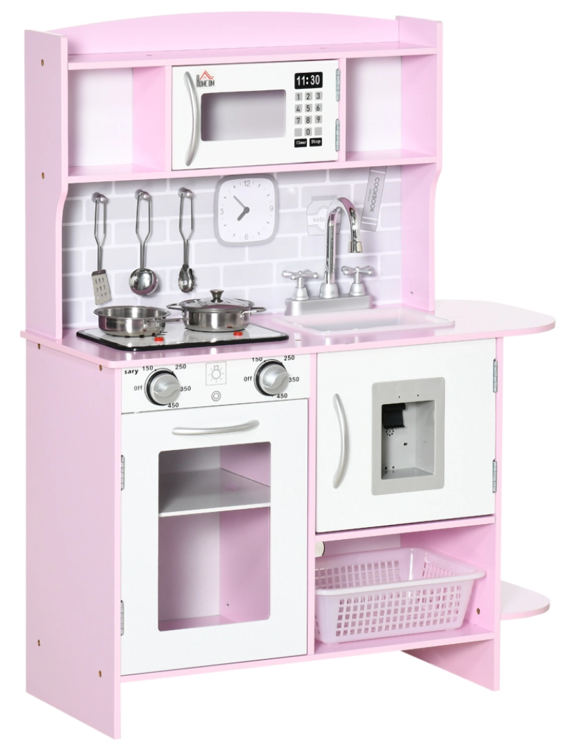 Homcom - HOMCOM Cozinha Infantil para Crianças acima de 3 Anos Cozinha Infantil com Luzes Sons Lavatório Fogão Dispensador de Água e Forno 70x29x90cm Rosa