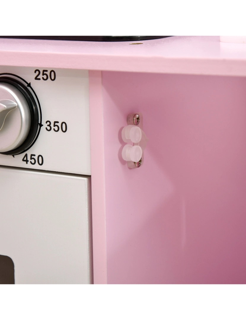 imagem de HOMCOM Cozinha Infantil para Crianças acima de 3 Anos Cozinha Infantil com Luzes Sons Lavatório Fogão Dispensador de Água e Forno 70x29x90cm Rosa4