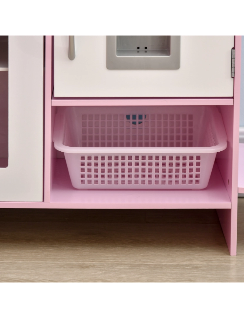 imagem de HOMCOM Cozinha Infantil para Crianças acima de 3 Anos Cozinha Infantil com Luzes Sons Lavatório Fogão Dispensador de Água e Forno 70x29x90cm Rosa6