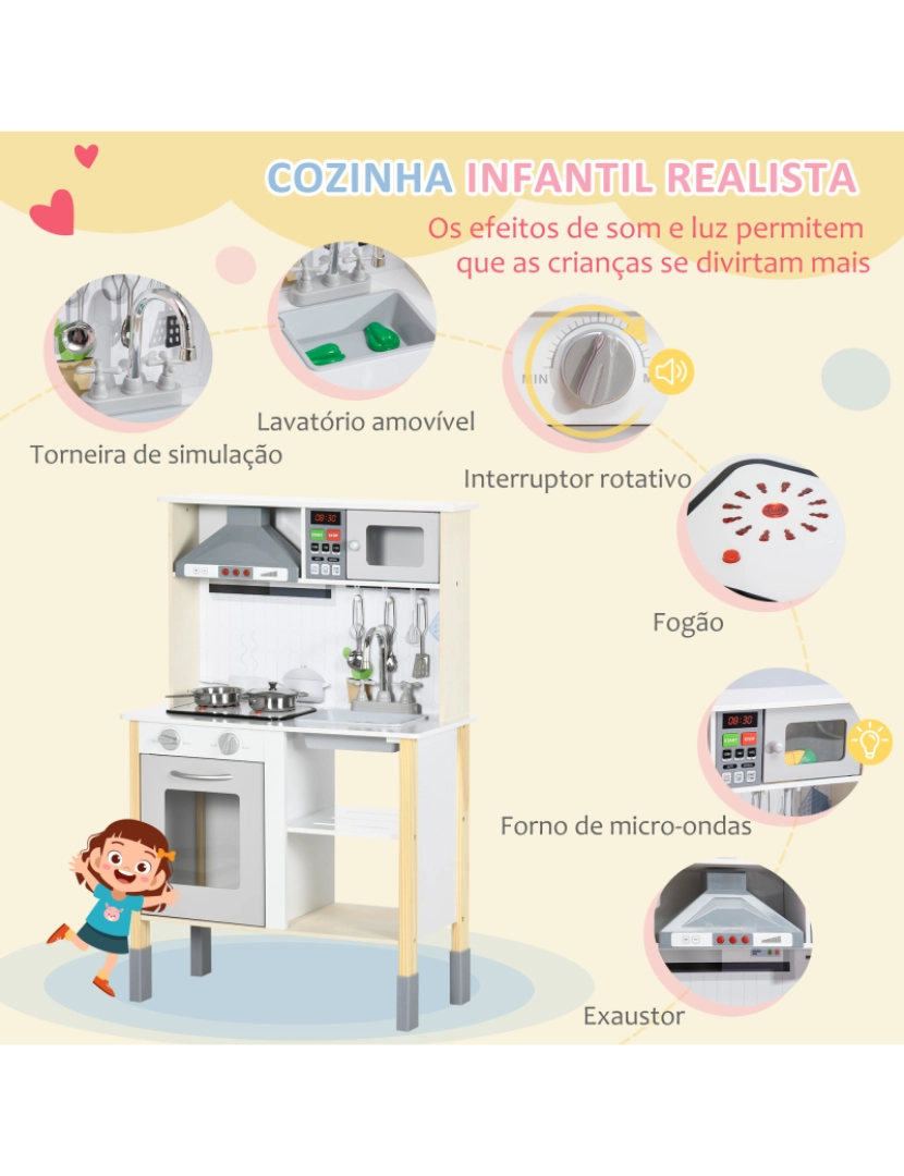 Cozinha de Brinquedo Realista com Telefone em Madeira para