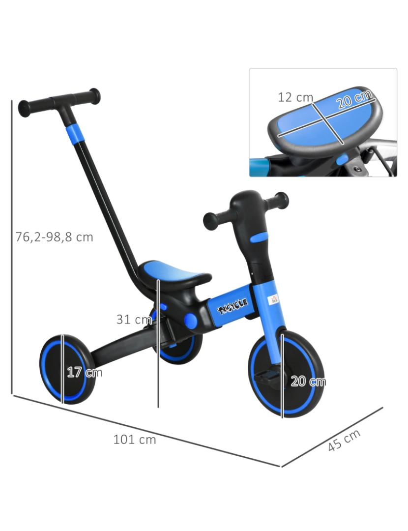 Triciclo Infantil 2 Em 1 Bicicleta De Equilíbrio Até 25kg