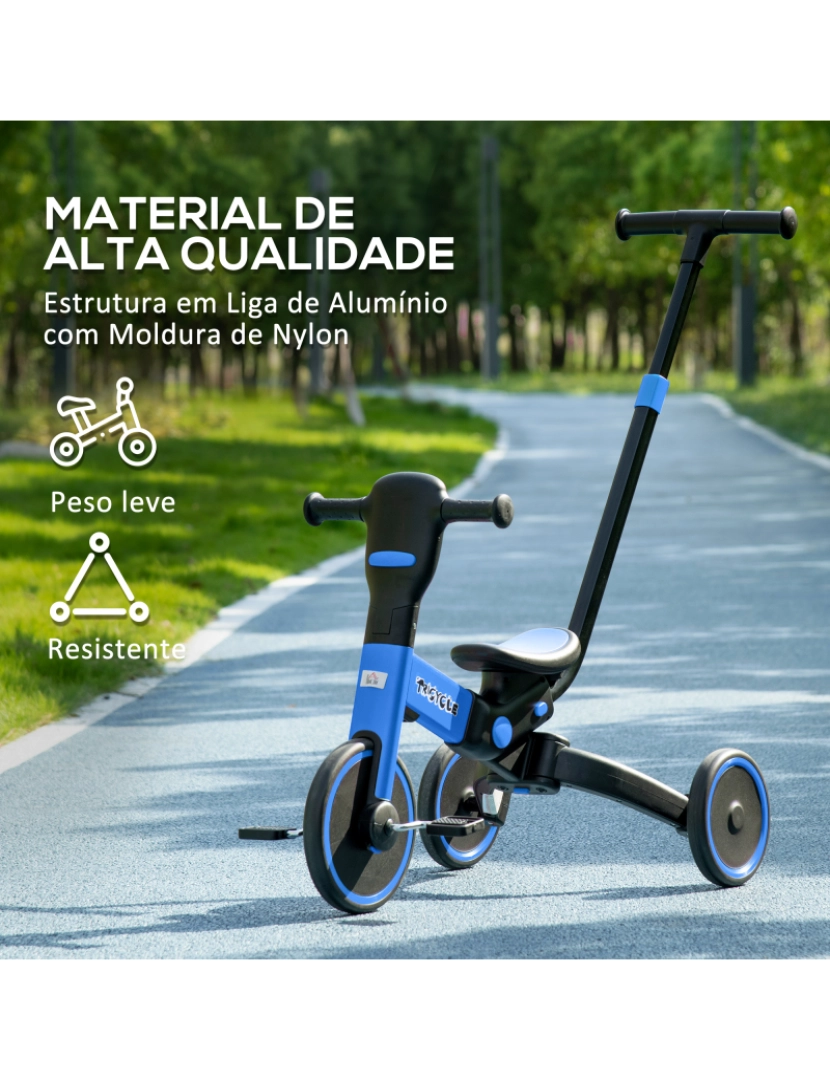 imagem de HOMCOM Triciclo Infantil 4 em 1 Triciclo Evolutivo para Crianças acima de 18 Meses com Guiador Ajustável e Desmontável Estrutura de Liga de Alumínio Carga Máxima 25kg 101x45x76,2-98,8cm Azul7