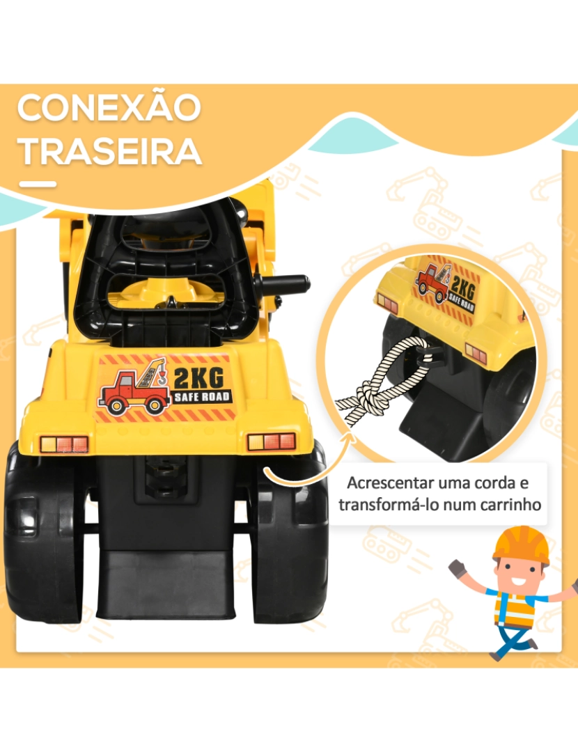 imagem de HOMCOM Carro Andador para Crianças acima de 3 Anos Escavadora Infantil com Pá Móvel Assento com Armazenamento Oculto e Buzina Carga Máxima 30kg 83x27x39cm Amarelo8