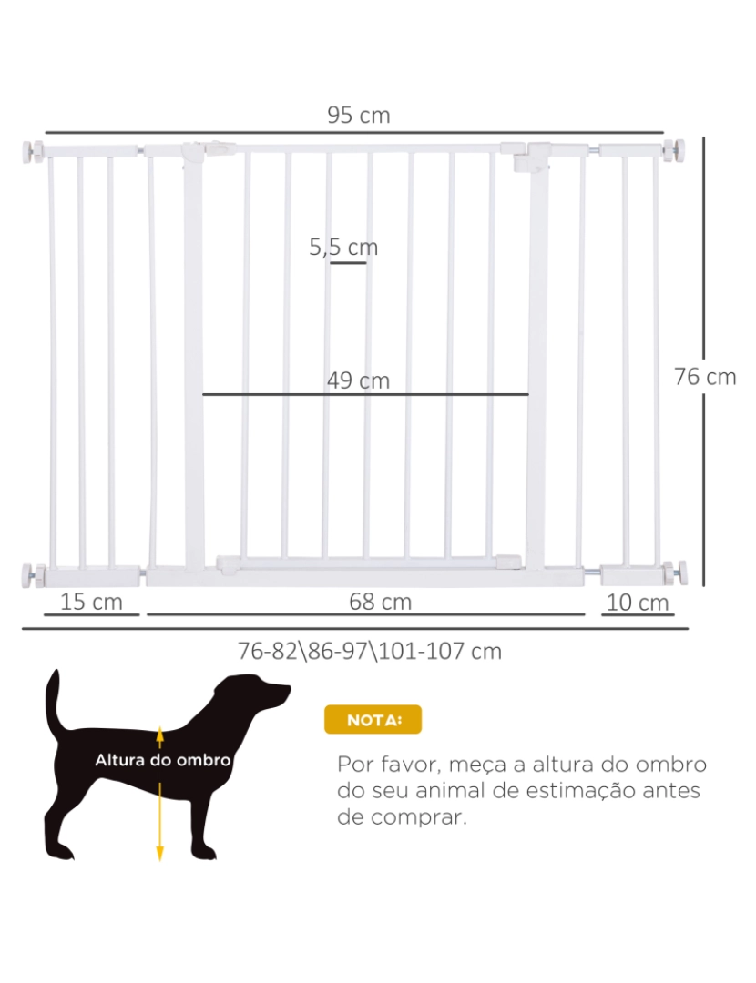 imagem de PawHut Barreira de Segurança para Animais de Estimação Extensível para Escadas e Portas Barreira de Segurança para Cães 76-107x76 cm Branco3