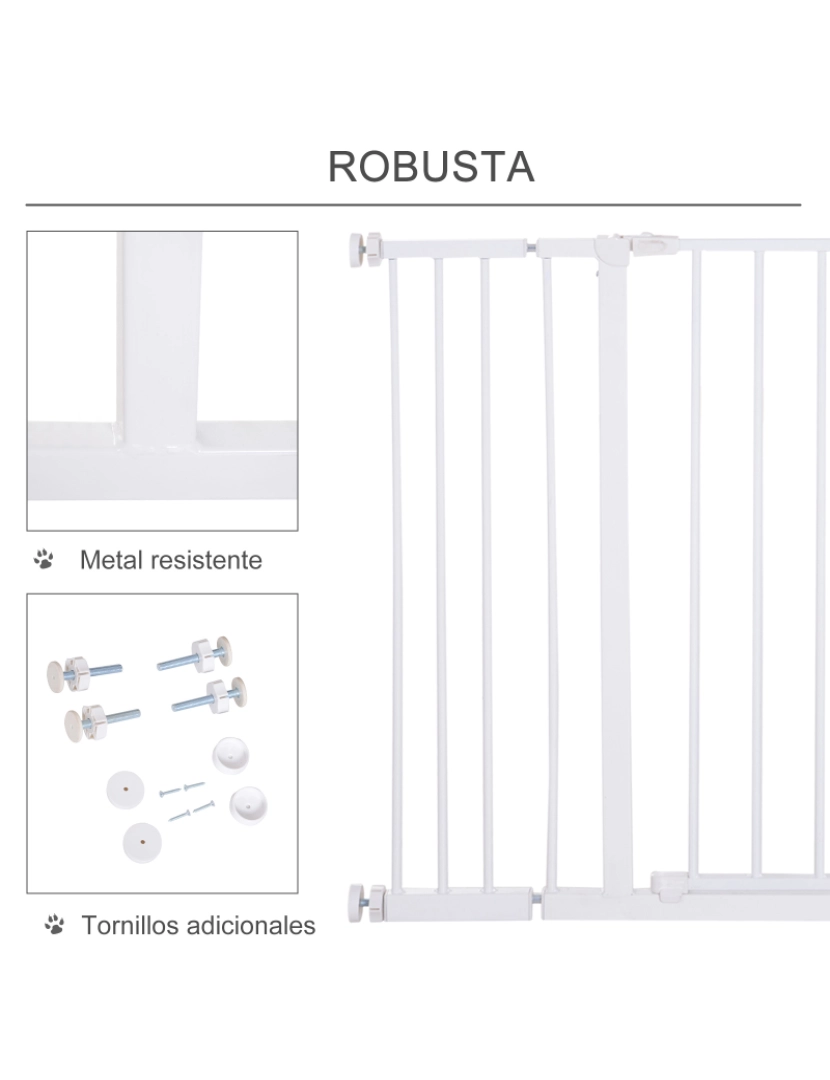imagem de PawHut Barreira de Segurança para Animais de Estimação Extensível para Escadas e Portas Barreira de Segurança para Cães 76-107x76 cm Branco4