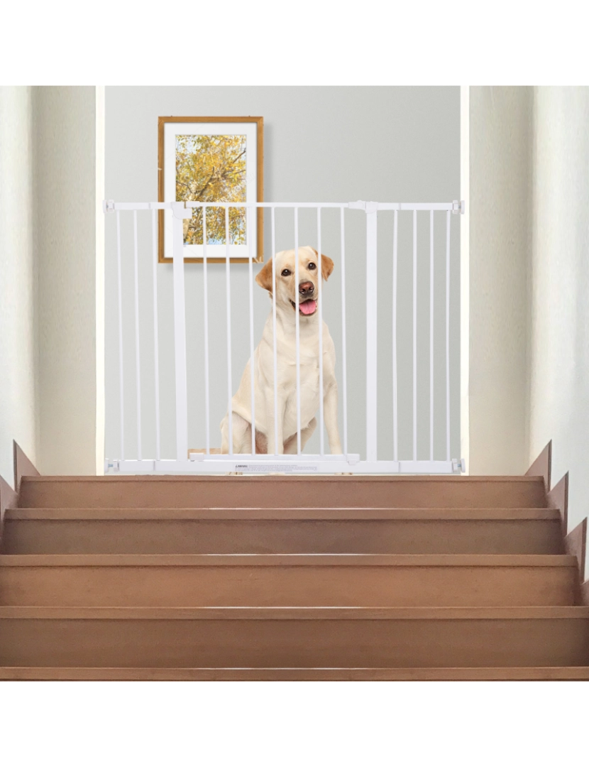 imagem de PawHut Barreira de Segurança para Animais de Estimação Extensível para Escadas e Portas Barreira de Segurança para Cães 76-107x76 cm Branco7