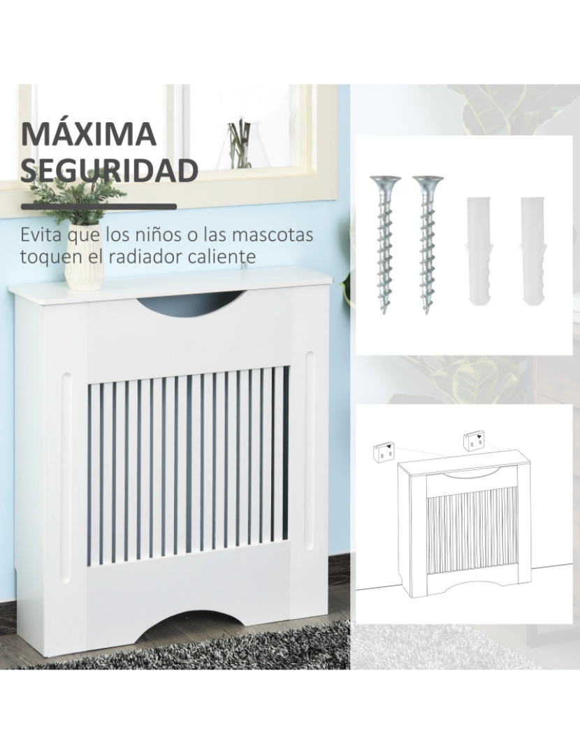 imagem de HOMCOM Cobertura Radiador 78x19x82cm Cobertura Radiador de MDF Moderno com Prateleira Carga 10kg e Dispositivo Anti Rolamento para Sala de Estar Dormitório Branco5