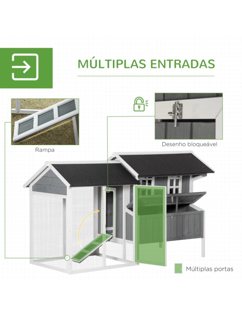 imagem de Galinheiro de Madeira 209,5x96x123cm cor cinzento D51-2924