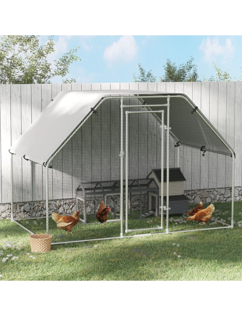 imagem de PawHut Galinheiro ao ar livre Gaiola para aves domésticas de metal galvanizado com fechadura e cobertura Oxford 280x190x195cm2