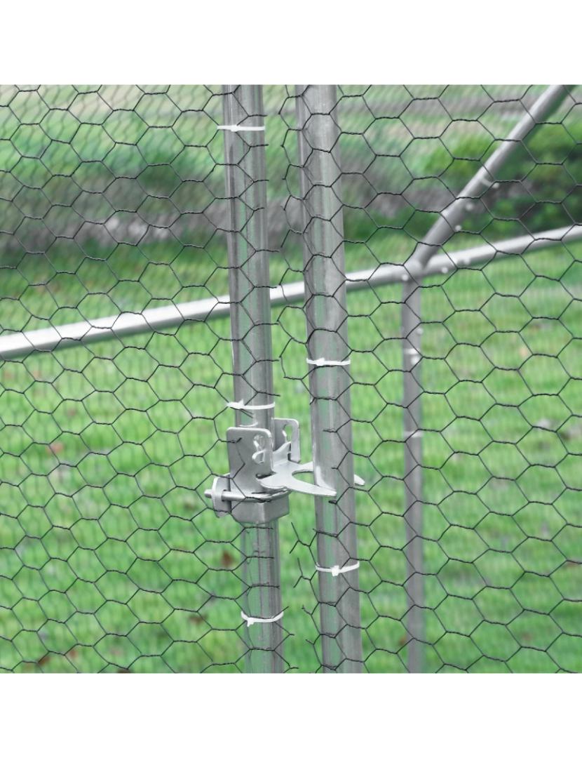 imagem grande de PawHut Galinheiro ao ar livre Gaiola para aves domésticas de metal galvanizado com fechadura e cobertura Oxford 280x570x195cm10