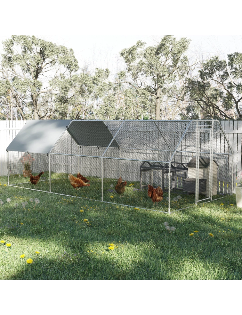 imagem de PawHut Galinheiro ao ar livre Gaiola para aves domésticas de metal galvanizado com fechadura e cobertura Oxford 280x570x195cm2