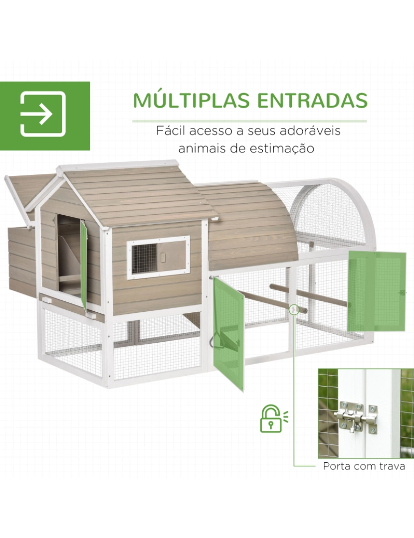 imagem de PawHut Galinheiro Exterior de Madeira de Abeto Gaiola para Galinhas com Zona Aberta Chocadeira Barras Bandeja Removível e Rampa 180x80,5x130cm Natural e Branco5