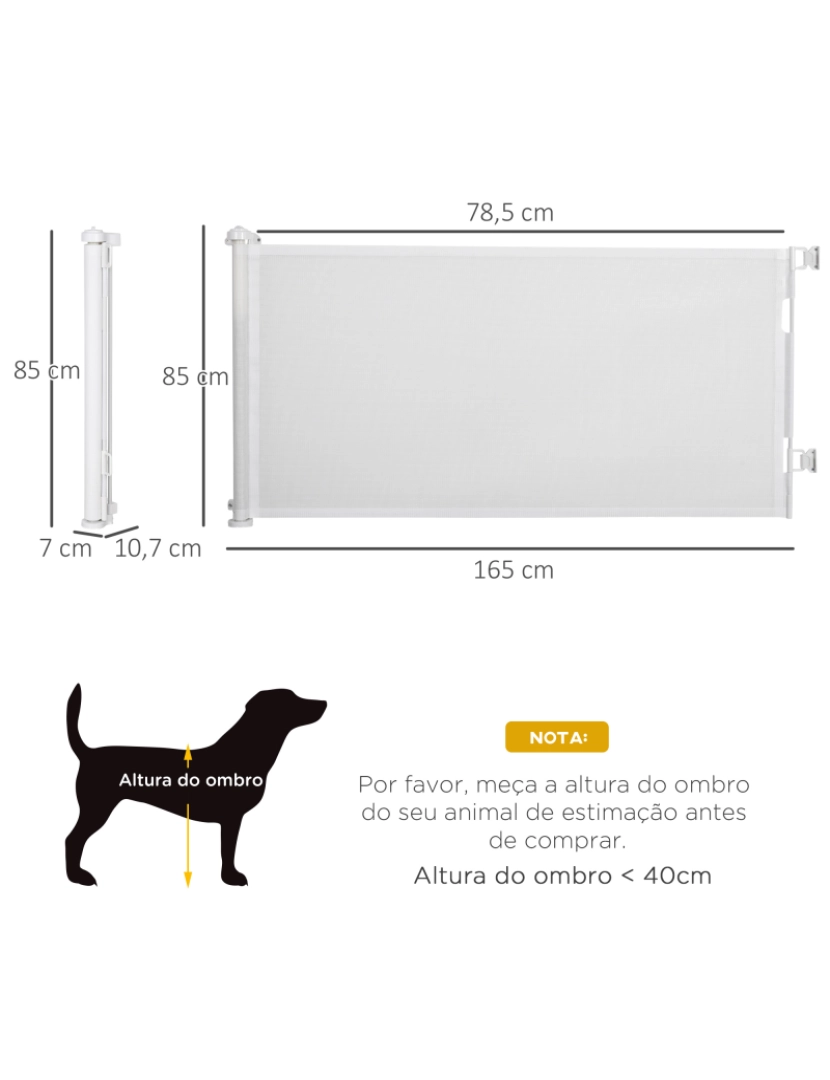 imagem grande de PawHut Barreira de Segurança para Cães Extensível 0-150cm Porta de Proteção Retrátil para Animais de Estimação Barreira para Escadas e Corredores Liga de Alumínio 165x10,7x85cm Branco3