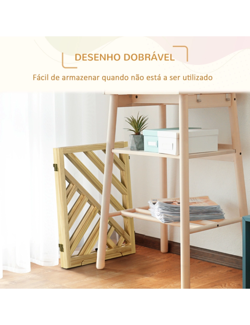 imagem de PawHut Barreira de Segurança Dobrável para Cães Grade de Madeira para Escadas e Portas de 3 Painéis com Base Antiderrapante e Pés 181x35x76cm Madeira6