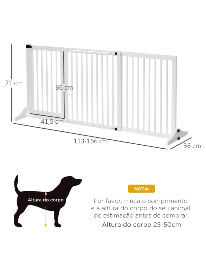 imagem de PawHut Barreira de Segurança Extensível para Cães Grade de Proteção para Escadas e Portas 113-166cm 3 Peças com Estrutura de Madeira e Suporte de Pé 113-166x36x71cm Branco3