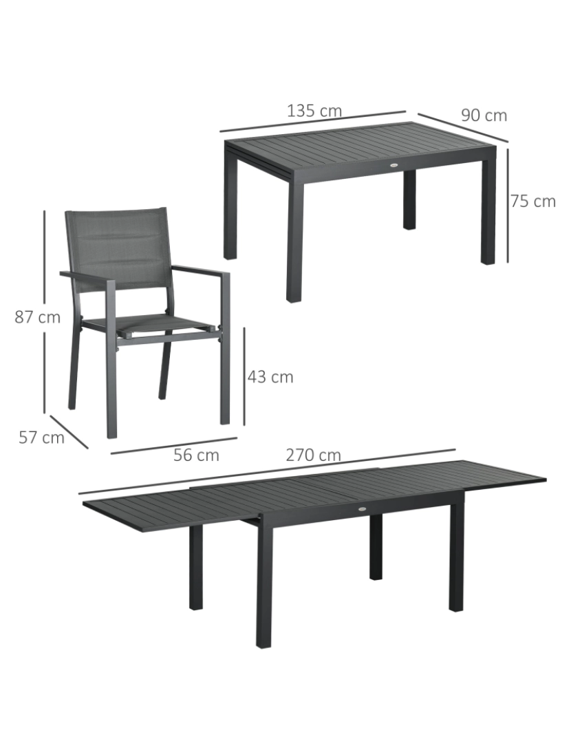 imagem de Conjunto de Refeição 135-270x89x74cm cor cinza escuro/cinza de carvão 84G-159V00CG3