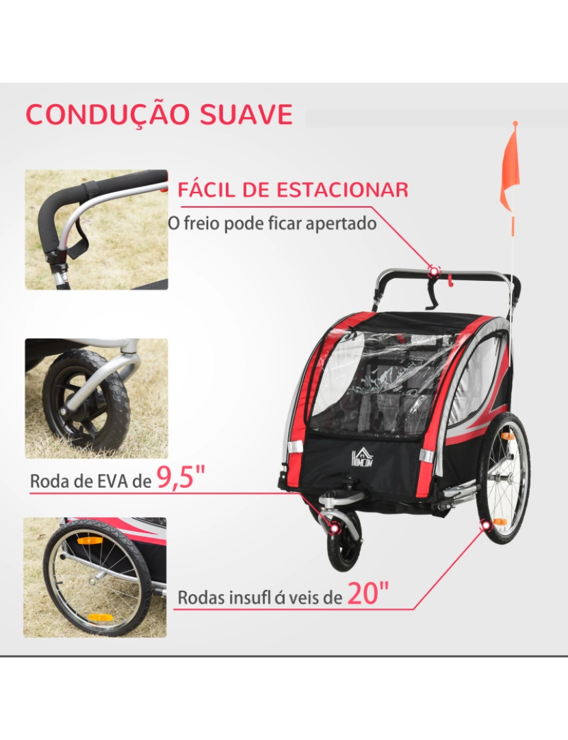 imagem de Reboque de Bicicleta para Crianças 142x75x101cm cor vermelho 440-026RD5