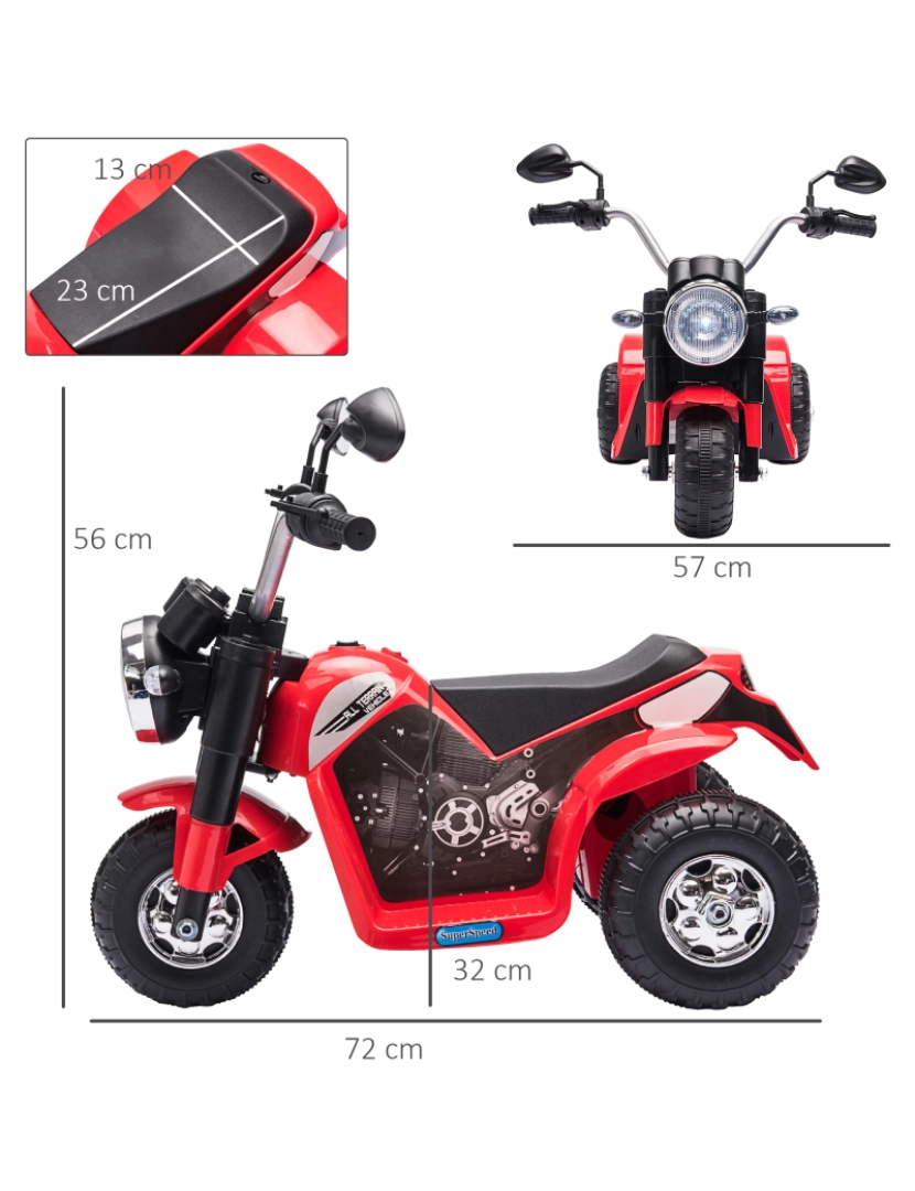 imagem grande de Motocicleta Elétrica para Crianças 72x57x56cm cor vermelho 370-188V90RD3