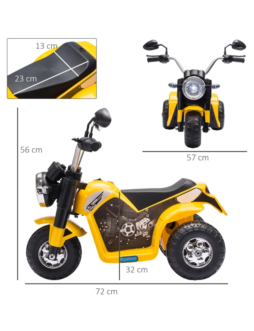 imagem grande de Motocicleta Elétrica para Crianças 72x57x56cm cor amarelo 370-188V90YL3